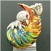 Image 3 : 18k Yellow Gold Multi Color Enamel 46 Diamond Peacock Pin Brooch