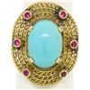 Image 1 : 18k Yellow Gold 5.3 ctw Persian Turquoise & Ruby Wavy Halo Ring