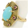 Image 2 : 18k Yellow Gold 5.3 ctw Persian Turquoise & Ruby Wavy Halo Ring