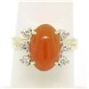 Image 2 : 14K Two Tone Gold Oval Carnelian Solitaire Ring w/ Round Diamond Accents