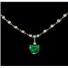 Image 2 : 3.82 ctw Emerald and Diamond Pendant With Chain - 14KT White Gold