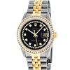 Image 2 : Rolex Mens 2 Tone 14K Black String Princess Cut Diamond Datejust Wristwatch