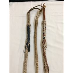 Three Rawhide and Leather Quirts