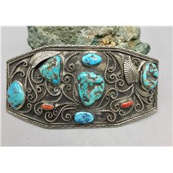 Large Turquoise and Coral Belt Buckle