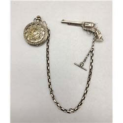 Pocket Watch with Sterling Silver Gun Chain