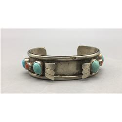 Vintage Turquoise, Coral and Sterling Silver Watch Bracelet