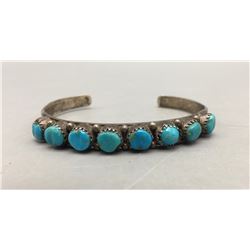 Vintage Eight Stone Carved Turquoise Bracelet