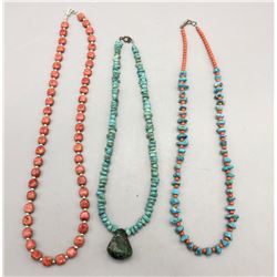 Three Turquoise and Coral Necklaces