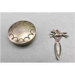 Vintage Navajo Pill Box and Sterling Silver Horse Bookmark
