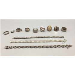 Group of Sterling Silver Rings and Bracelets