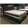 Image 1 : QUEEN SIZE GREY LEATHER UPHOLSTERED WITH METAL ACCENTS BEDFRAME (HEADBOARD, FOOTBOARD & RAILS)