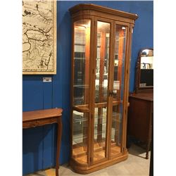 OAK BEVELED GLASS FRONT WITH CURVEX GLASS SIDES DISPLAY CABINET