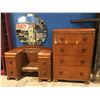 Image 1 : 2 PCE ANTIQUE WATERFALL DRESSER SET - VANITY WITH MIRROR & HIGHBOY DRESSER (SOME CONDITION ISSUES)