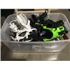 Image 1 : CLEAR PLASTIC STORAGE BIN FILLED WITH  ASSTD SETS OF SNOWBOARD BINDINGS