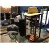Image 1 : GLASS HEAD HAT DISPLAY HOLDER BUST, DISPLAY STAND & 2 HATS BRIXTON & BILLABONG