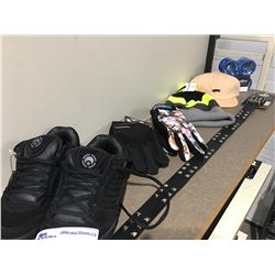 SHELF LOT OF ASSTD SKATEBOARD GEAR - OSIRIS SIZE 7 SHOES/2 PAIRS OF GLOVES/TOQUE/HAT/BELT/NEW