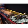 Image 1 : SHELF LOT OF ASSTD TOOLS - ROLL OF BLUE SKIN/CONSTRUCTION LEVELS/SQUARES/SAFETY LINES