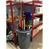 Image 1 : 2 GARBAGE CANS WITH LIDS FILLED WITH ASSTD YARD & LANDSCAPING TOOLS