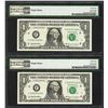 Image 2 : (2) Consec. 1999 $1 Federal Reserve Notes Solvent Smear ERROR PMG Ch. Uncirculated 64