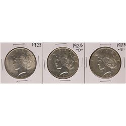 Lot of 1923, 1923-D, & 1923-S $1 Peace Silver Dollar Coins