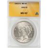 Image 1 : 1922 $1 Peace Silver Dollar Coin ANACS MS62