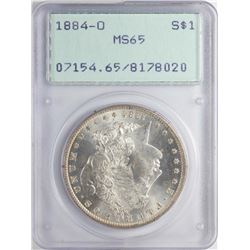 1884-O $1 Morgan Silver Dollar Coin PCGS MS65 Old Green Rattler Holder