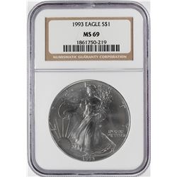 1993 $1 American Silver Eagle Coin NGC MS69