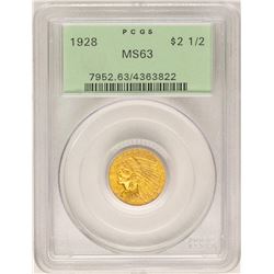 1928 $2 1/2 Indian Head Quarter Eagle Gold Coin PCGS MS63 OGH