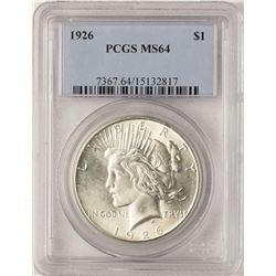 1926 $1 Peace Silver Dollar Coin PCGS MS64