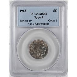 1913 Type 1 Buffalo Nickel Coin PCGS MS64