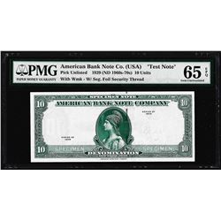 1929 10 Unit American Bank Note Co. "Test Note" PMG Gem Uncirculated 65EPQ