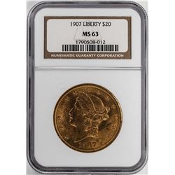 1907 $20 Liberty Head Double Eagle Gold Coin NGC MS63