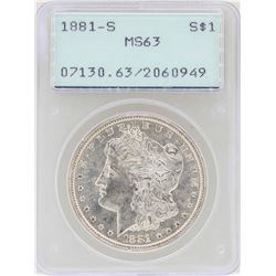 1881-S $1 Morgan Silver Dollar Coin PCGS MS63 Old Rattler Holder