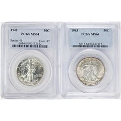 Lot of 1942-1943 Walking Liberty Half Dollar Coins NGC MS64