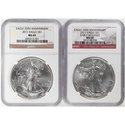 Lot of (2) 2011 $1 American Silver Eagle Coins NGC MS69