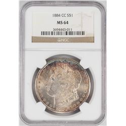 1884-CC $1 Morgan Silver Dollar Coin NGC MS64 Nice Toning