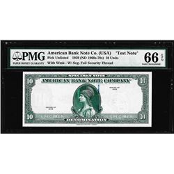 1929 10 Unit American Bank Note Co. "Test Note" PMG Gem Uncirculated 66EPQ