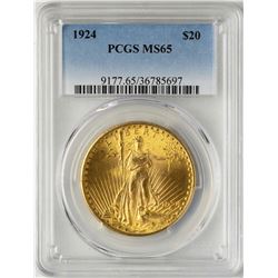 1924 $20 St. Gaudens Double Eagle Gold Coin PCGS MS65
