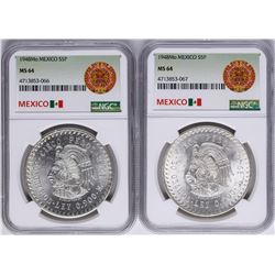 Lot of (2) 1948Mo Mexico 5 Pesos Silver Coins NGC MS64