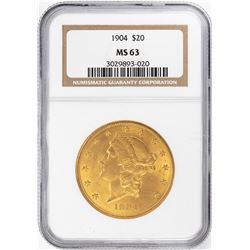 1904 $20 Liberty Head Double Eagle Gold Coin NGC MS63
