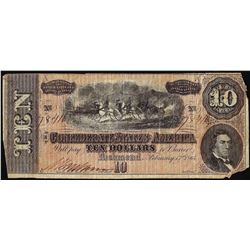 1864 $10 Confederate States of America Note