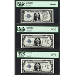 (3) Consecutive 1928A $1 Funnyback Silver Certificate Notes PCGS Very Choice New 64PPQ