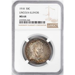 1918 Lincoln Illinois Centennial Commemorative Half Dollar Coin NGC MS64 Nice Toning