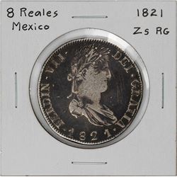 1821 Zs RG Mexico 8 Reales Silver Coin