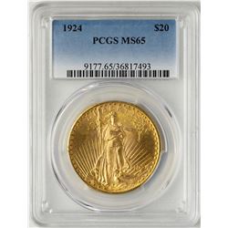 1924 $20 St. Gaudens Double Eagle Gold Coin PCGS MS65