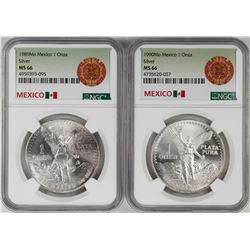 Lot of 1989-1990Mo Mexico 1 Onza Libertad Silver Coins NGC MS66
