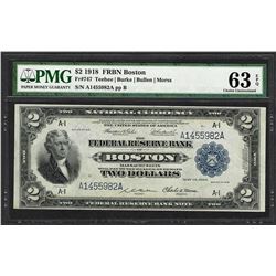 1918 $2 Battleship Federal Reserve Note Boston Fr.747 PMG Choice Uncirculated 63EPQ