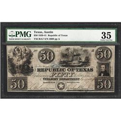 1839-41 $50 Republic of Texas Obsolete Note CRA7 PMG Choice Very Fine 35