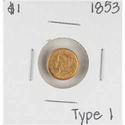 1853 Type 1 $1 Liberty Head Gold Dollar Coin