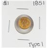 Image 1 : 1851 Type 1 $1 Liberty Head Gold Dollar Coin